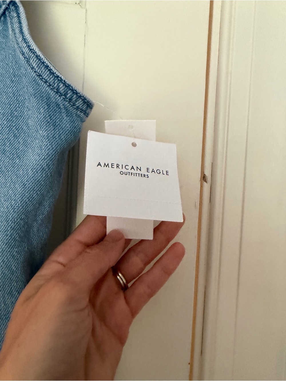 AE Button-Front Denim Pinafore Dress - Light Blue - Picture 4 of 6
